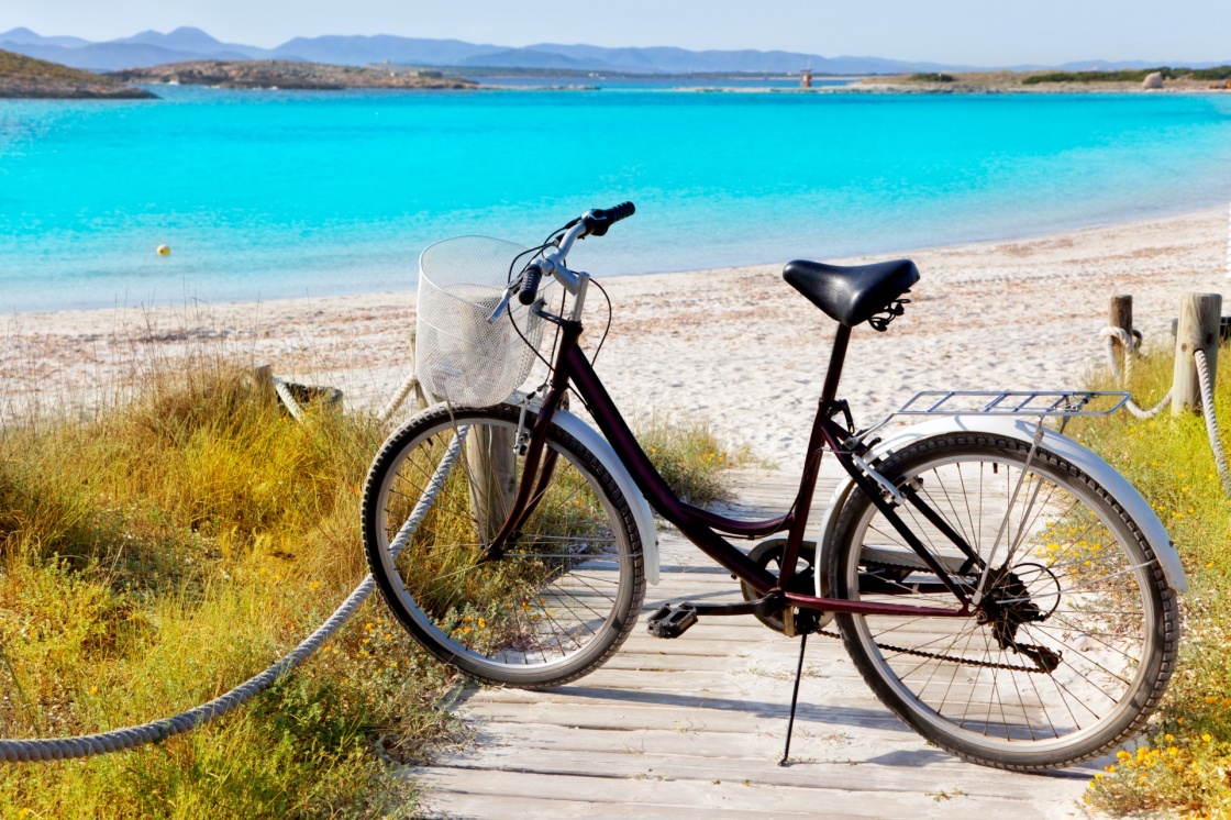 Bicycle in formentera beach on Balearic islands at Illetes Illetas