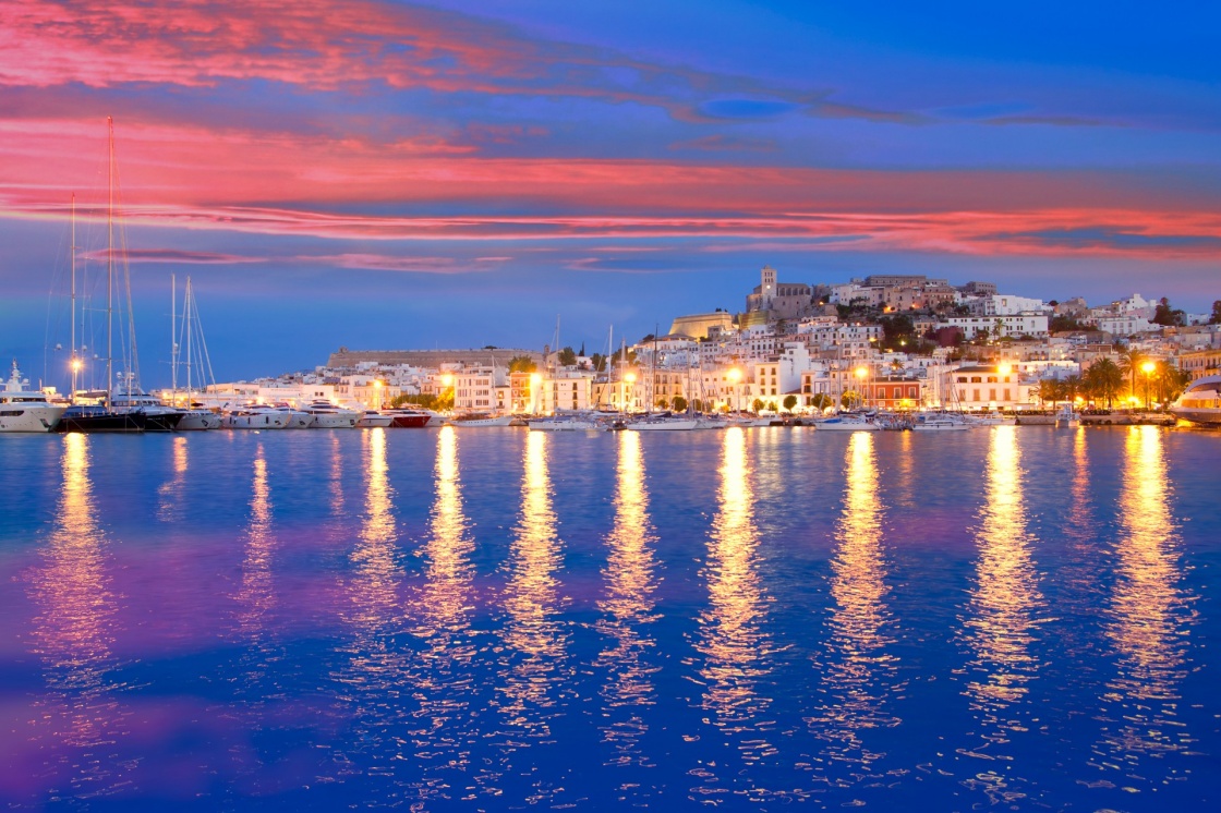 'Ibiza island night view of Eivissa town and sea lights reflection' - Ibiza